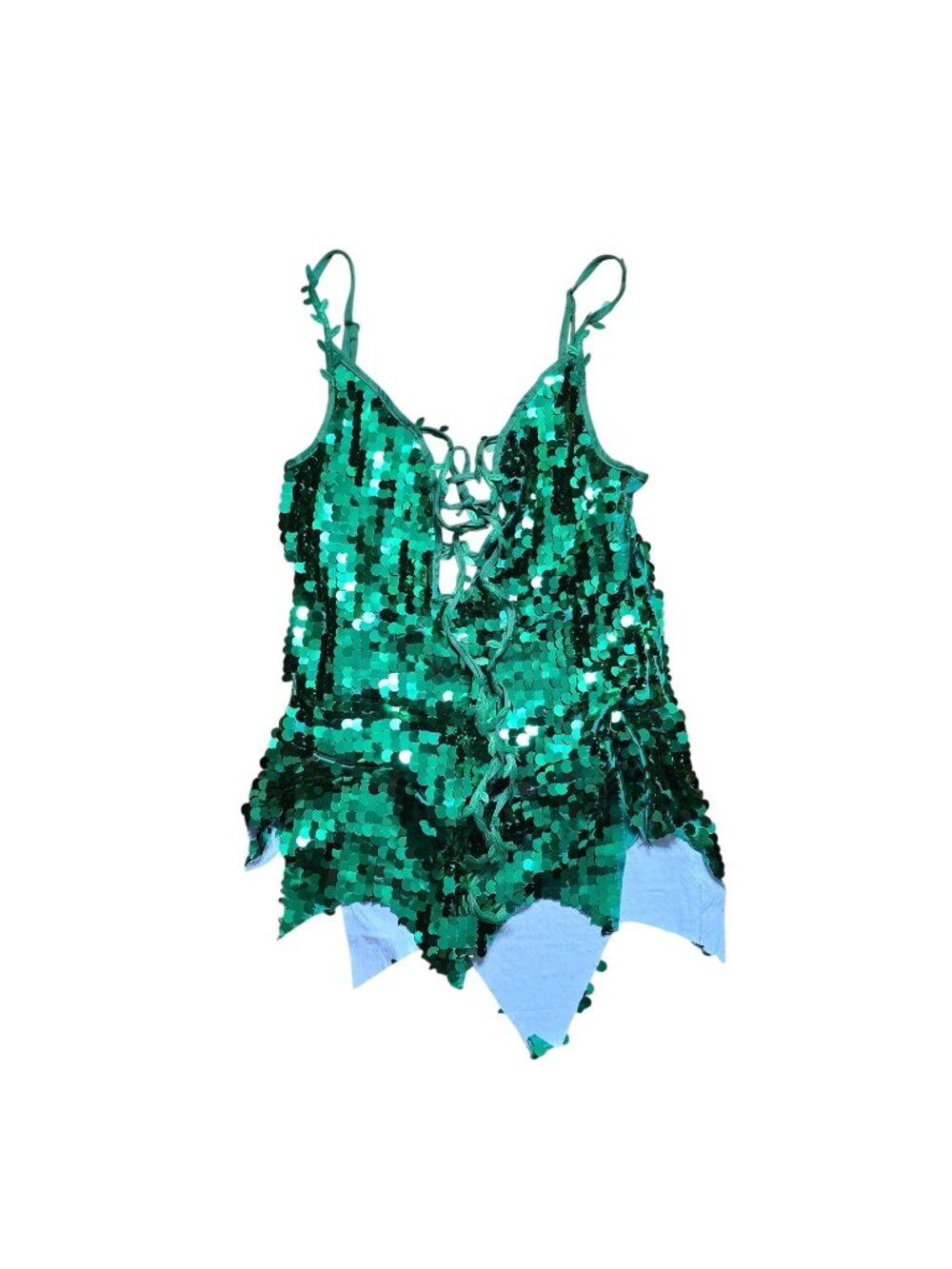 Tipsy Elves Green Sequin Ivy Costume Medium Lace Up Leaf Romper Fairy